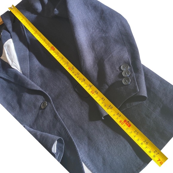 Talbots Navy Blue Linen Blazer Jacket Size 10 | Single Button Career Office - Picture 4 of 10